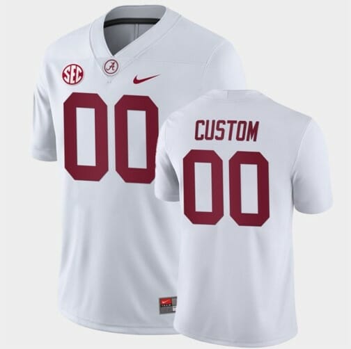 Custom Alabama Crimson Jersey Name and Number White College Football Away Game
