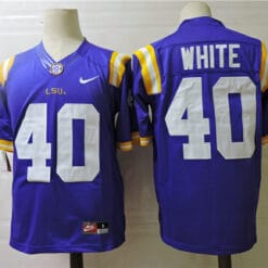 LSU Tigers #40 White College Football Jersey Blue