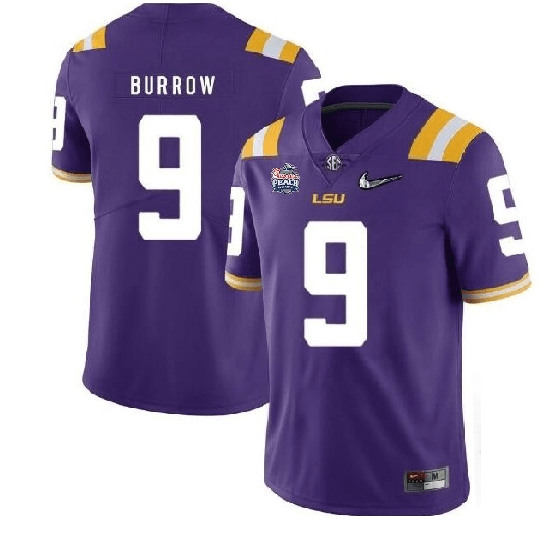 LSU Tigers #9 Joe Burrow Football Jersey Purple Diamond Quest