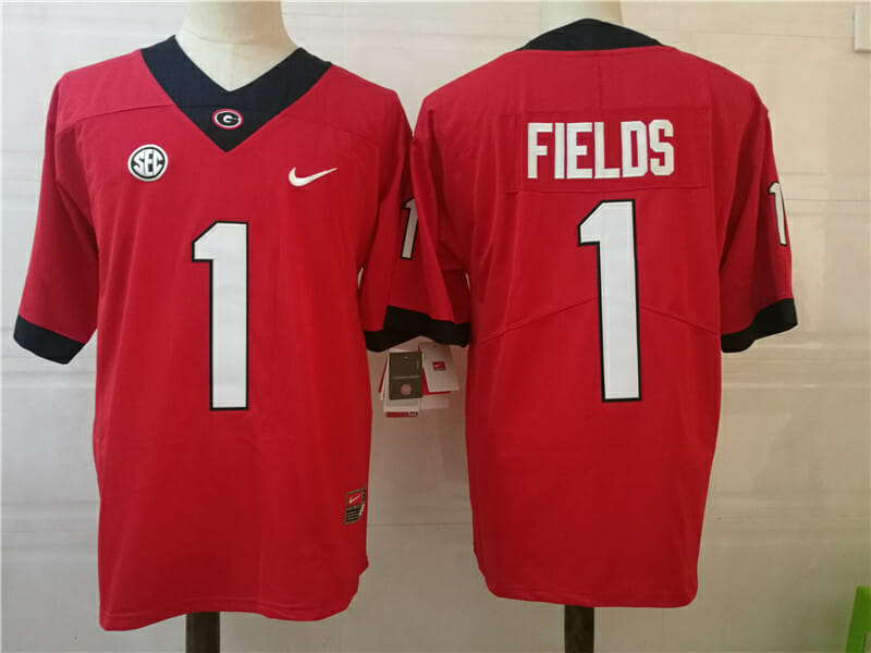 Georgia Bulldogs #1 Justin Fields College Football Jersey Red