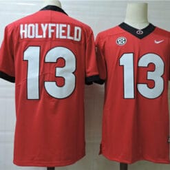 Georgia Bulldogs #13 Holyfield NCAA College Football Jersey Red