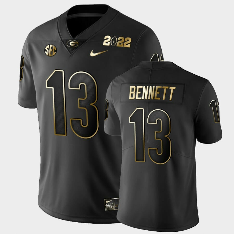 Georgia Bulldogs #13 Stetson Bennett Black 2021 National Champions Golden Jersey