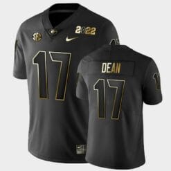 Georgia Bulldogs #17 Nakobe Dean Black 2021 National Champions Golden Jersey