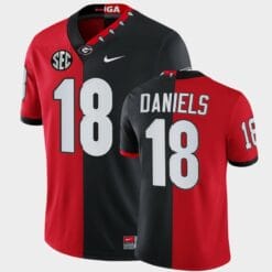 Georgia Bulldogs #18 JT Daniels Red Black Split Edition Mascot 100th Anniversary Jersey