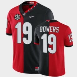 Georgia Bulldogs #19 Brock Bowers Red Black Split Edition Mascot 100th Anniversary Jersey