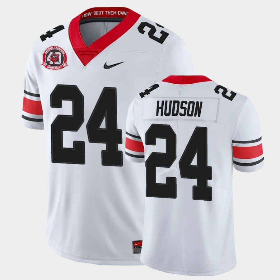 Georgia Bulldogs #24 Prather Hudson White College Football 40th Anniversary Alternate Jersey