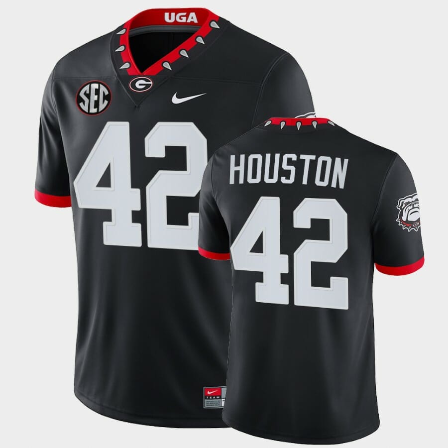 Georgia Bulldogs #42 Justin Houston Black Mascot 100th Anniversary Alumni Jersey