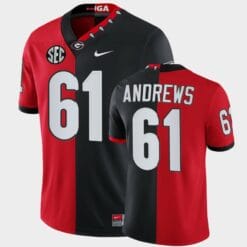 Georgia Bulldogs #61 David Andrews Red Black Split Edition 100th Season Alumni Jersey