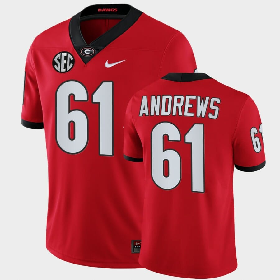 Georgia Bulldogs #61 David Andrews Red College Football Alumni Jersey