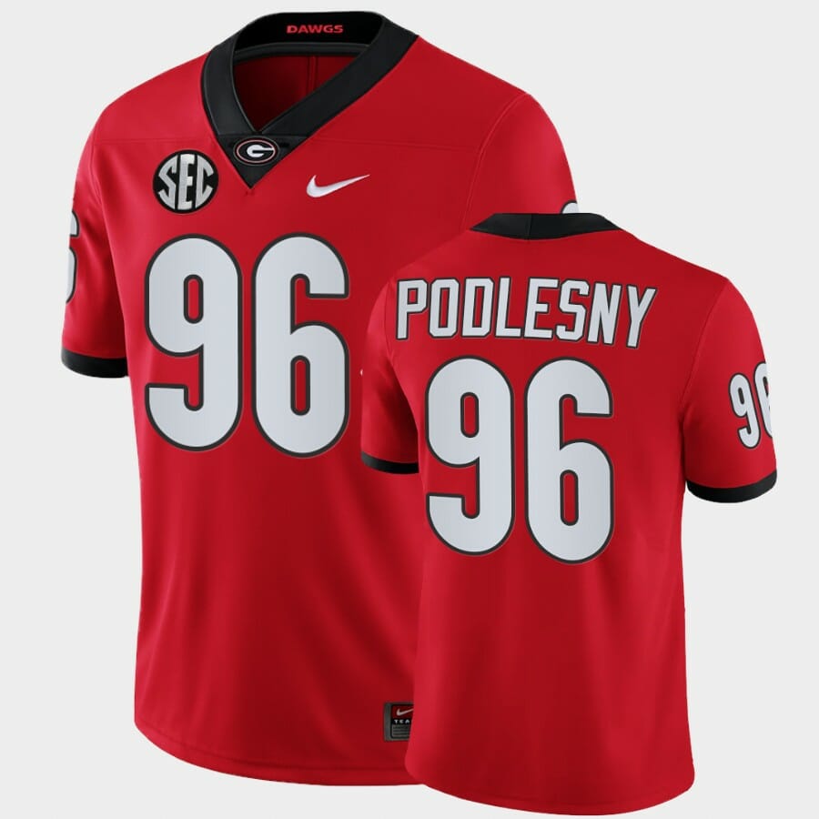 Georgia Bulldogs #96 Jack Podlesny Red College Football Game Jersey