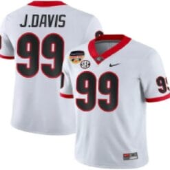 Georgia Bulldogs #99 J. Davis NCAA College Football Jersey White