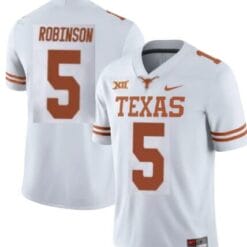 Texas Longhorns #5 Bijan Robinson Football Jersey White XII Patch