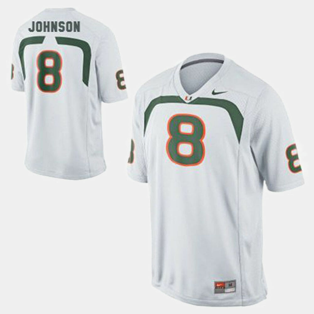 Miami Hurricanes #8 Johnson College Football White Jersey