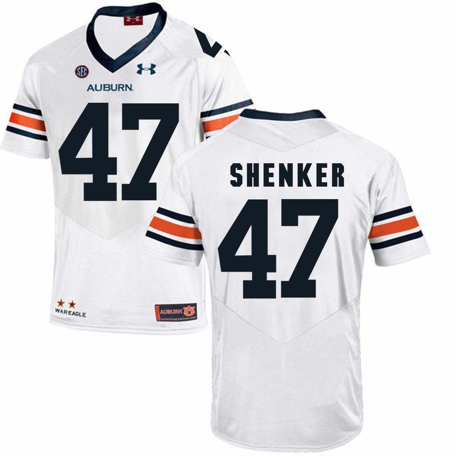 Auburn Tigers Under Armour #47 SHENKER Football Jersey White