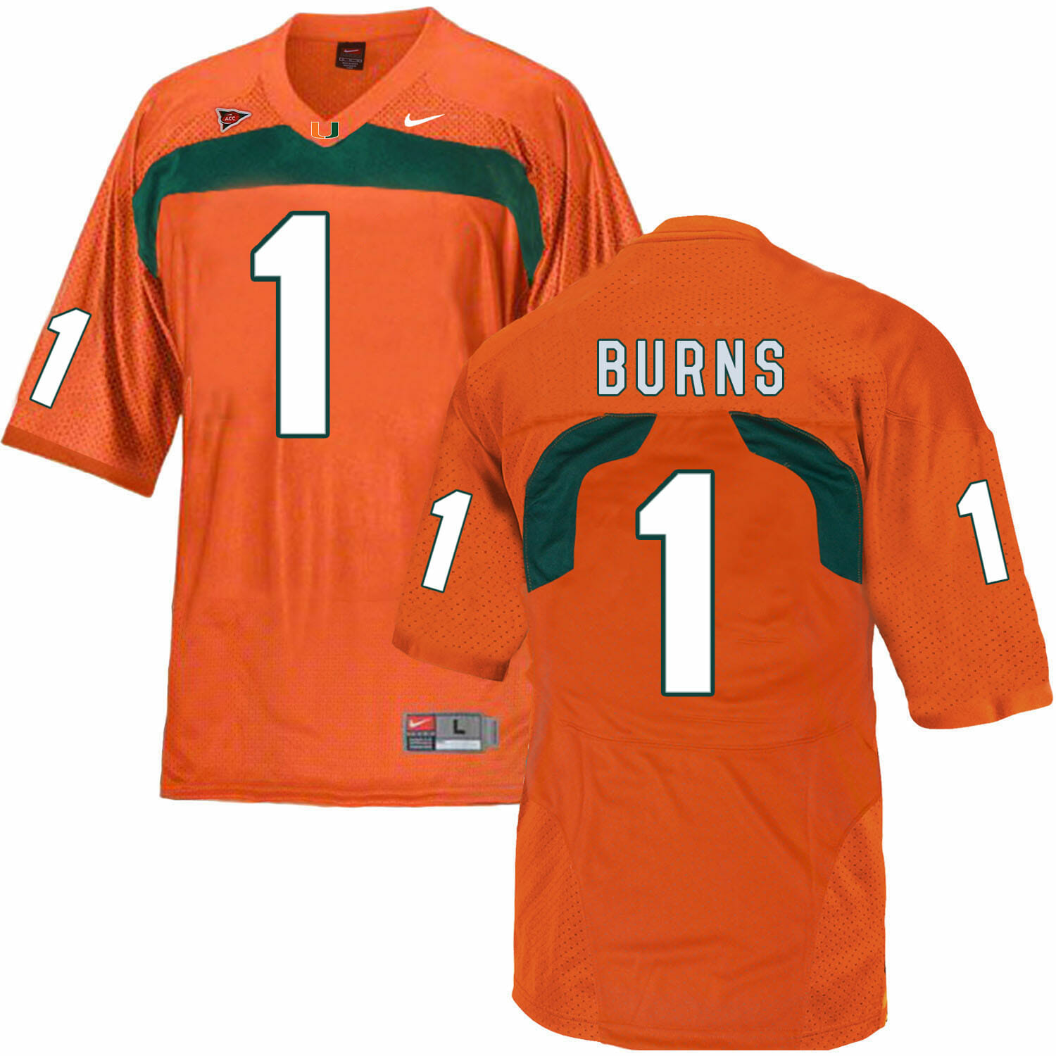 Miami Hurricanes #1 Burns NCAA College Football Jersey Orange