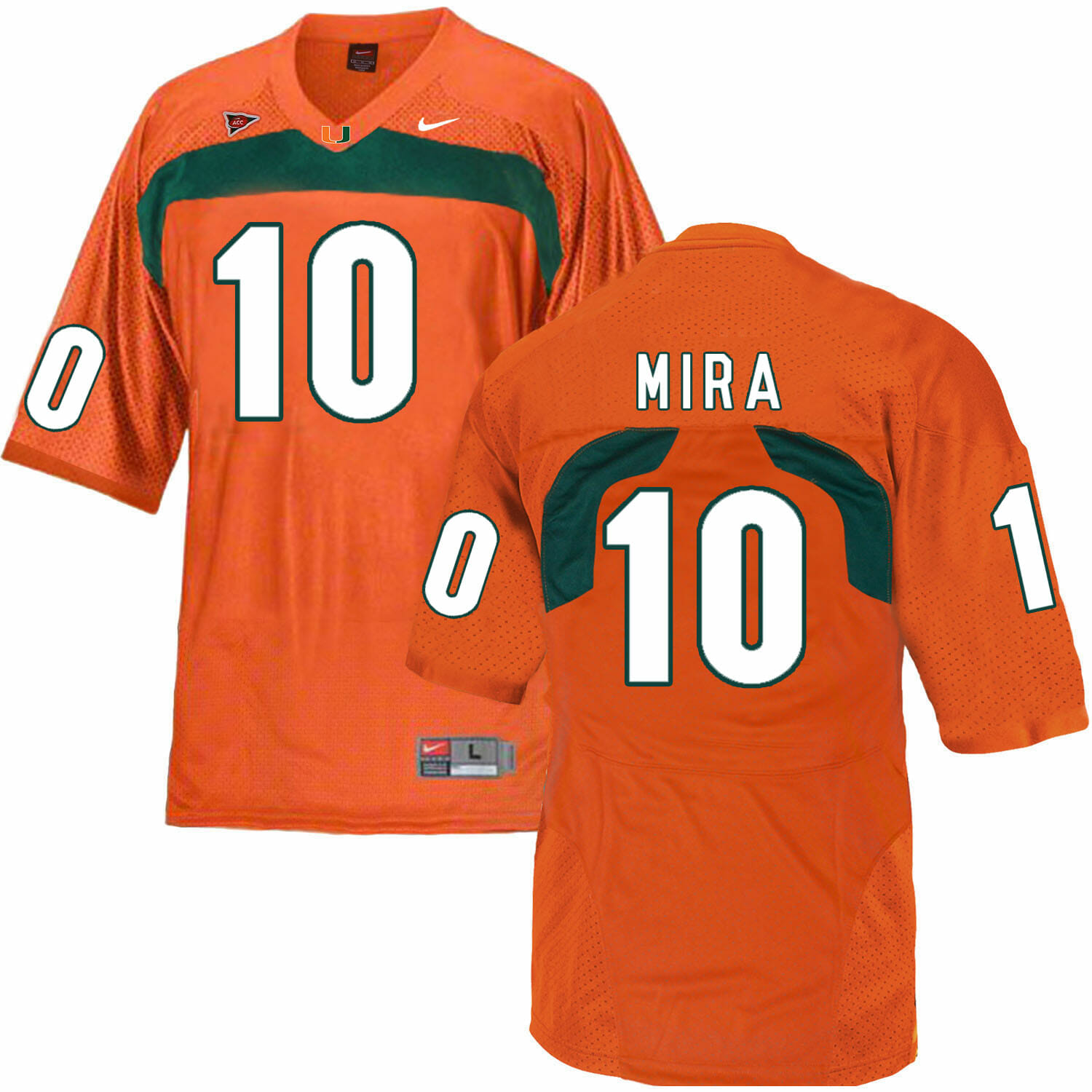 Miami Hurricanes #10 Mira NCAA College Football Jersey Orange