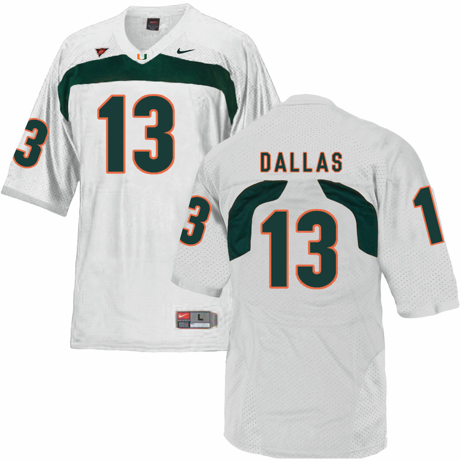 Miami Hurricanes #13 Dallas NCAA College Football Jersey White