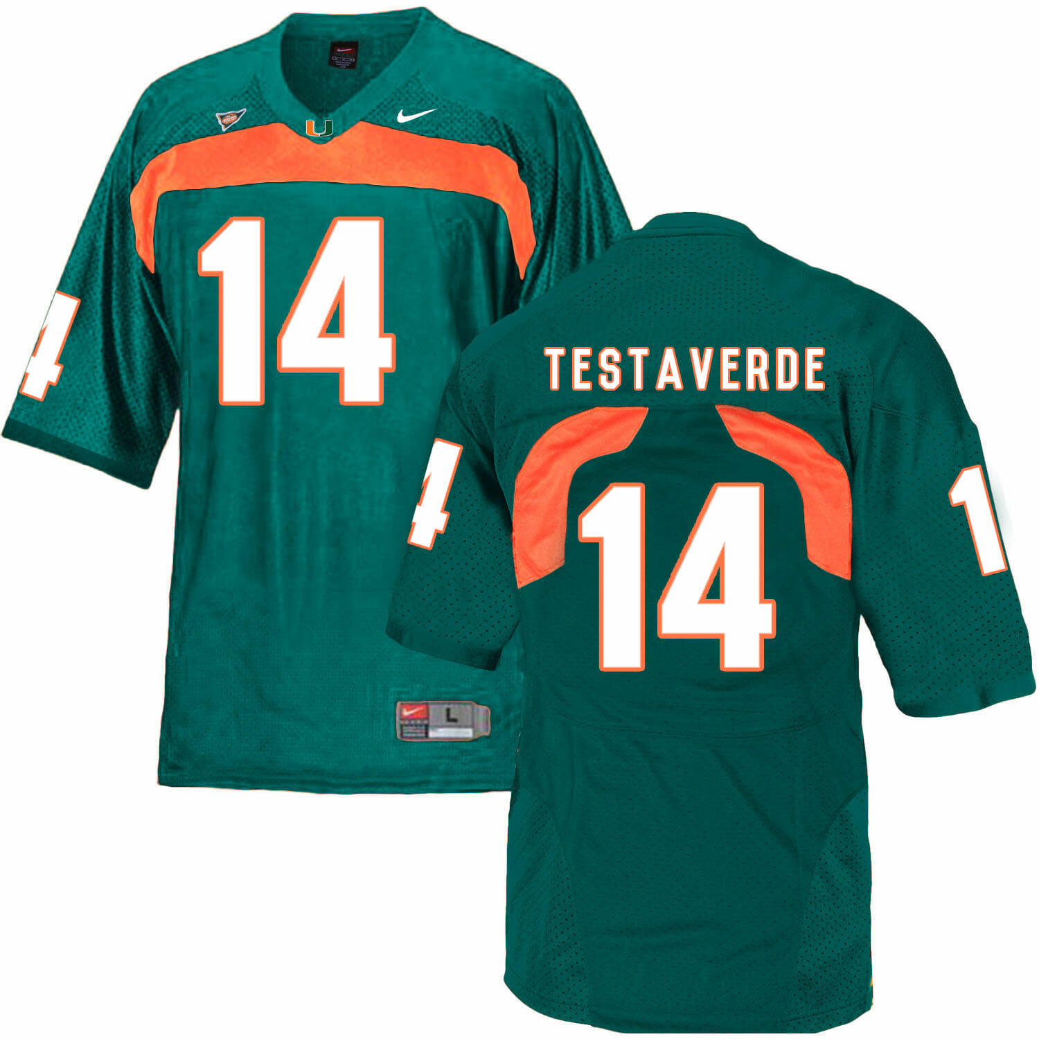 Miami Hurricanes #14 Testaverde NCAA College Football Jersey Green