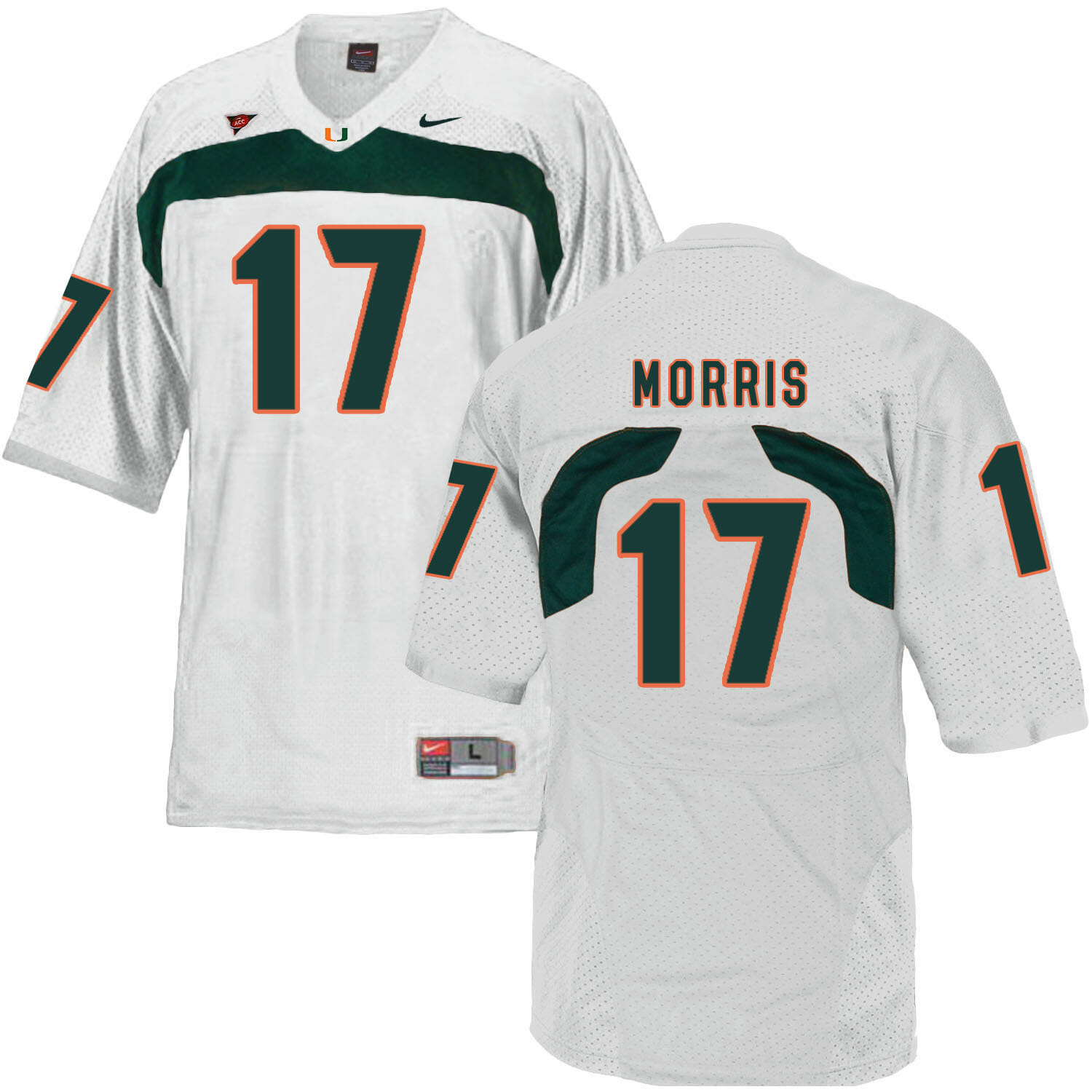 Miami Hurricanes #17 Morris NCAA College Football Jersey White