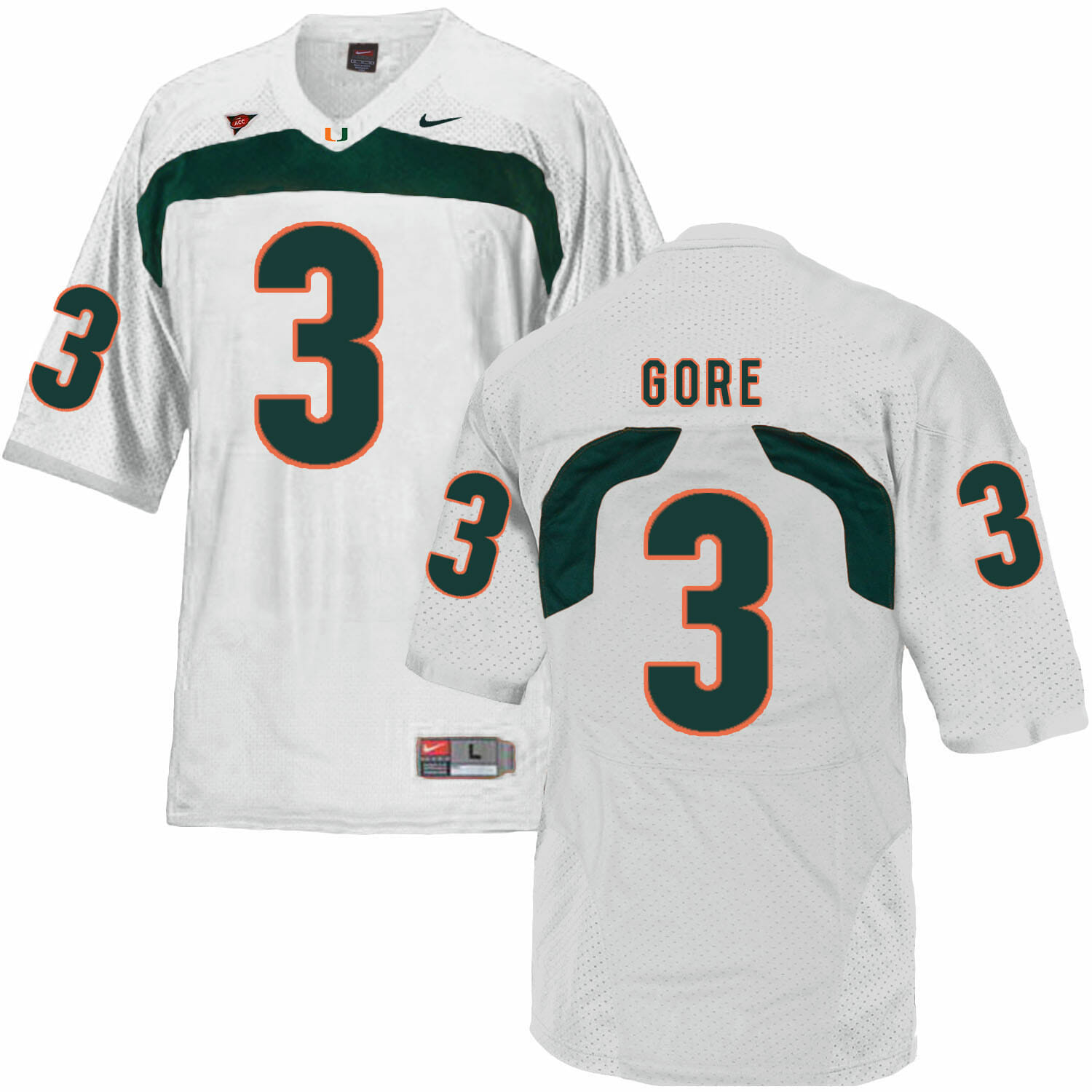Miami Hurricanes #3 Gore NCAA College Football Jersey White