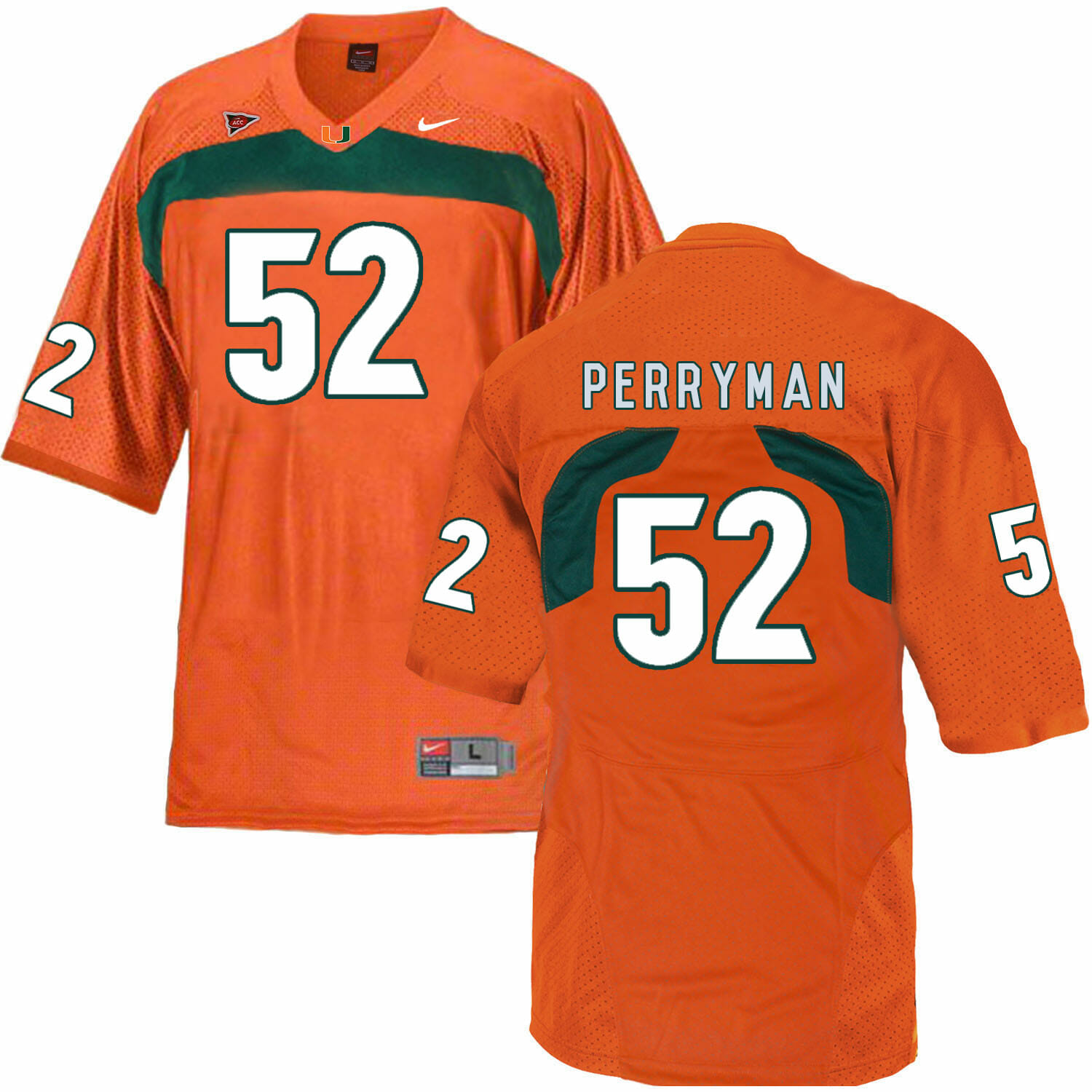Miami Hurricanes #52 Perryman NCAA College Football Jersey Orange