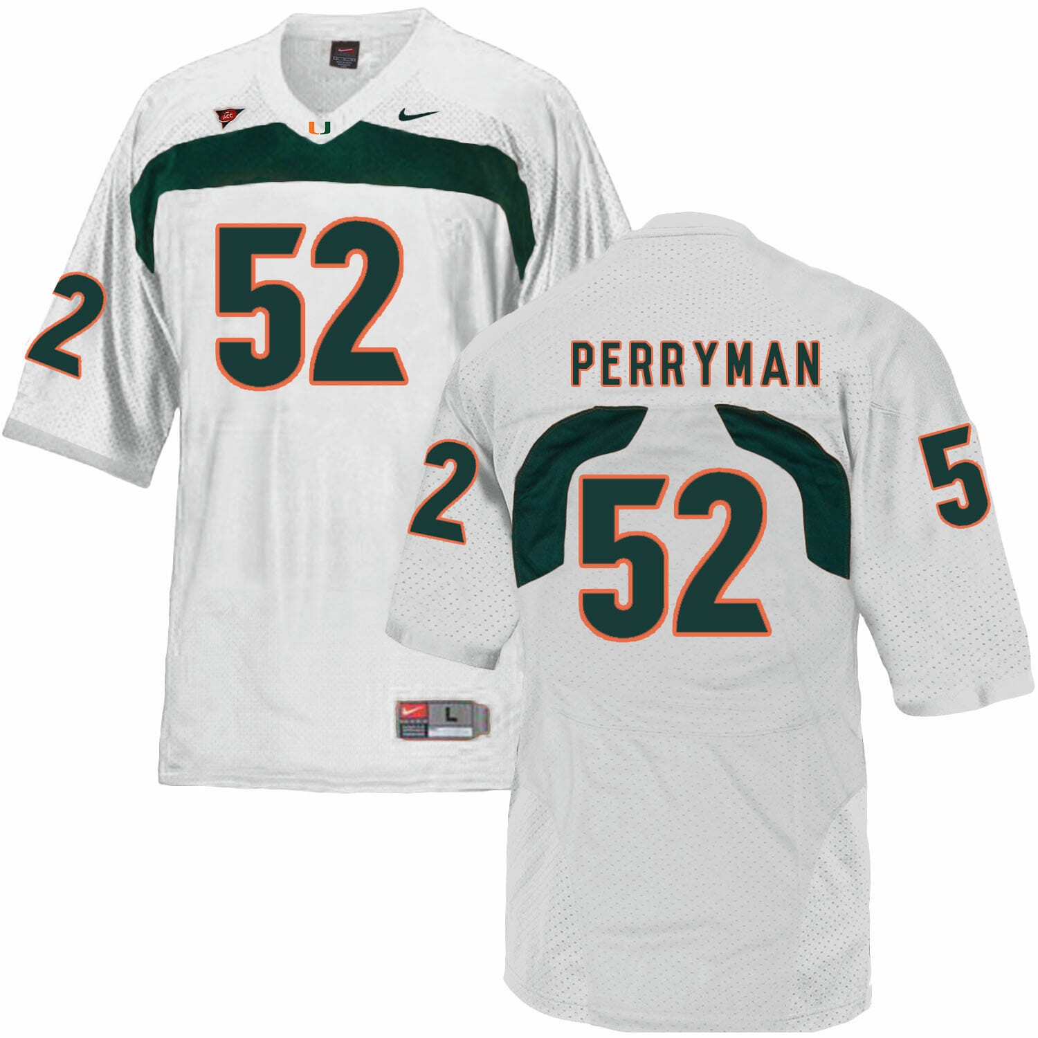 Miami Hurricanes #52 Perryman NCAA College Football Jersey White