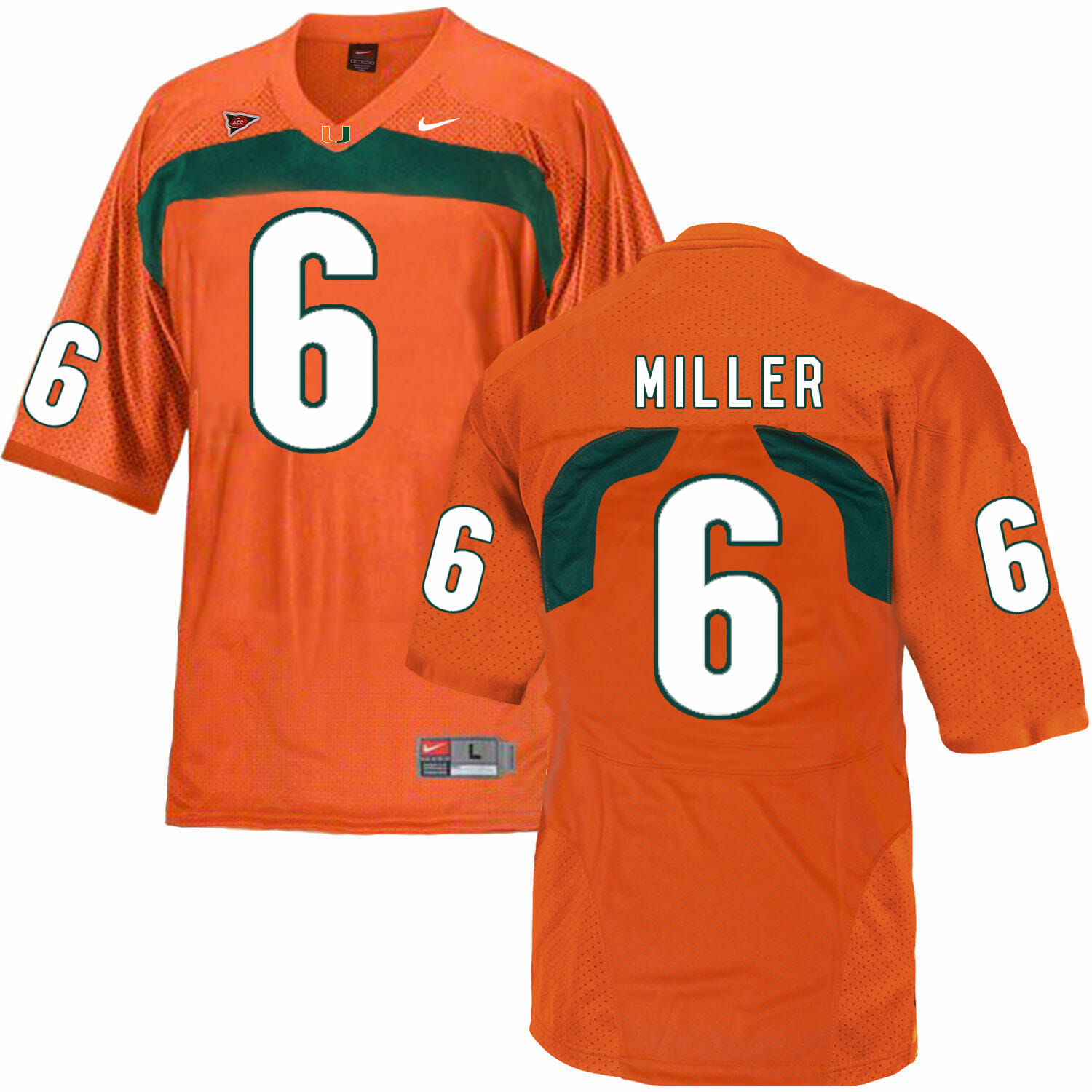 Miami Hurricanes #6 Miller NCAA College Football Jersey Orange