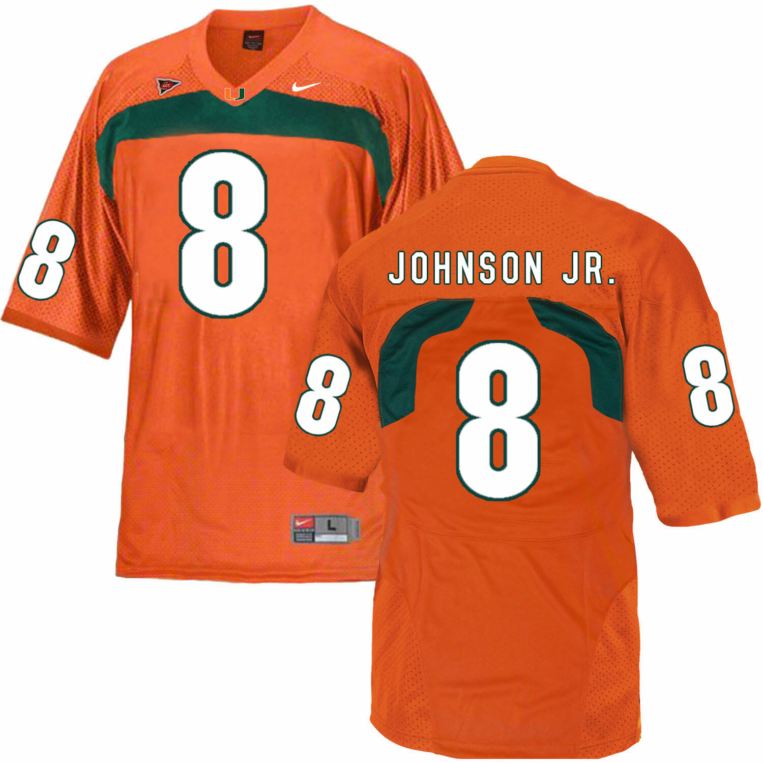 Miami Hurricanes #8 Johnson Jr NCAA College Football Jersey Orange