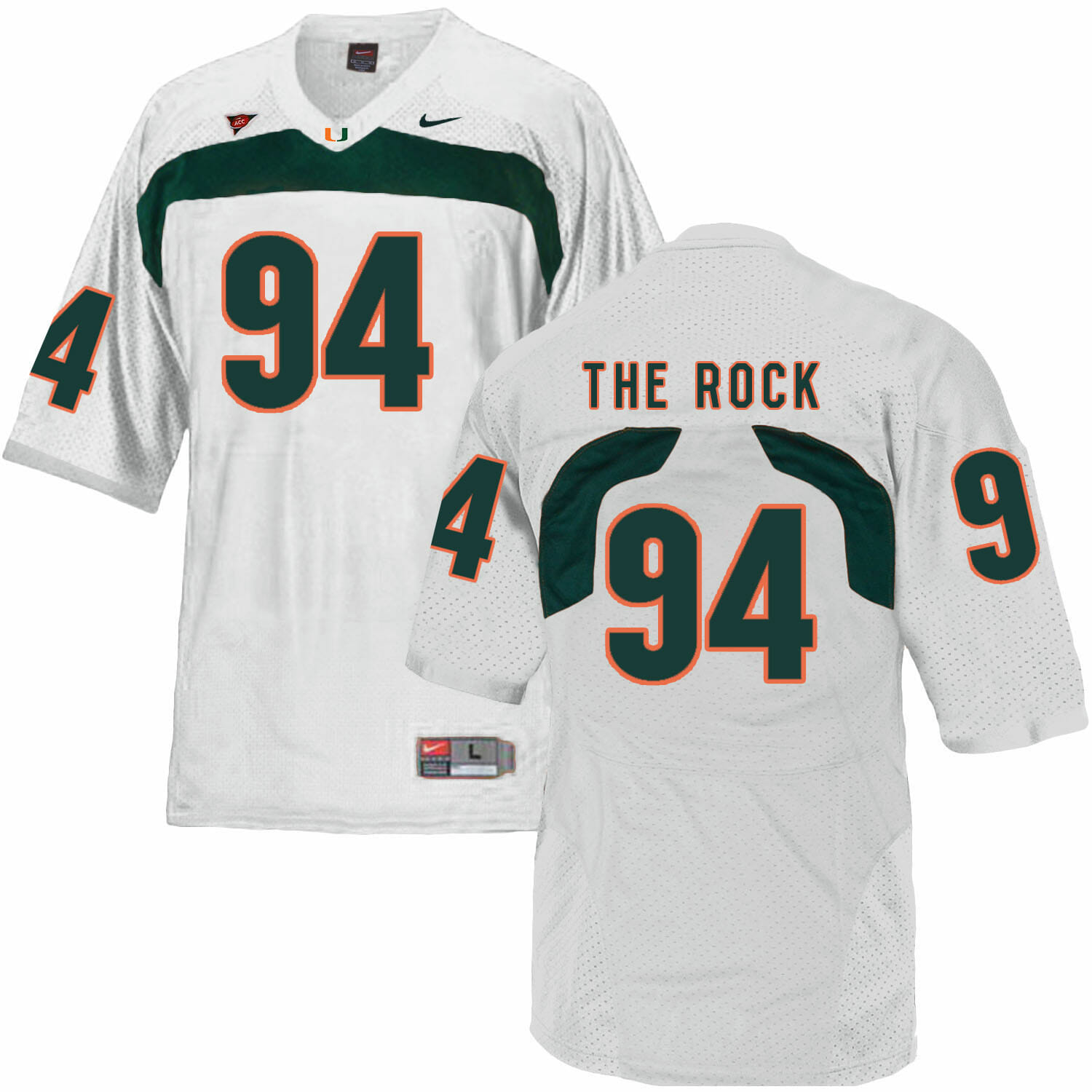 Miami Hurricanes #94 The Rock NCAA College Football Jersey White