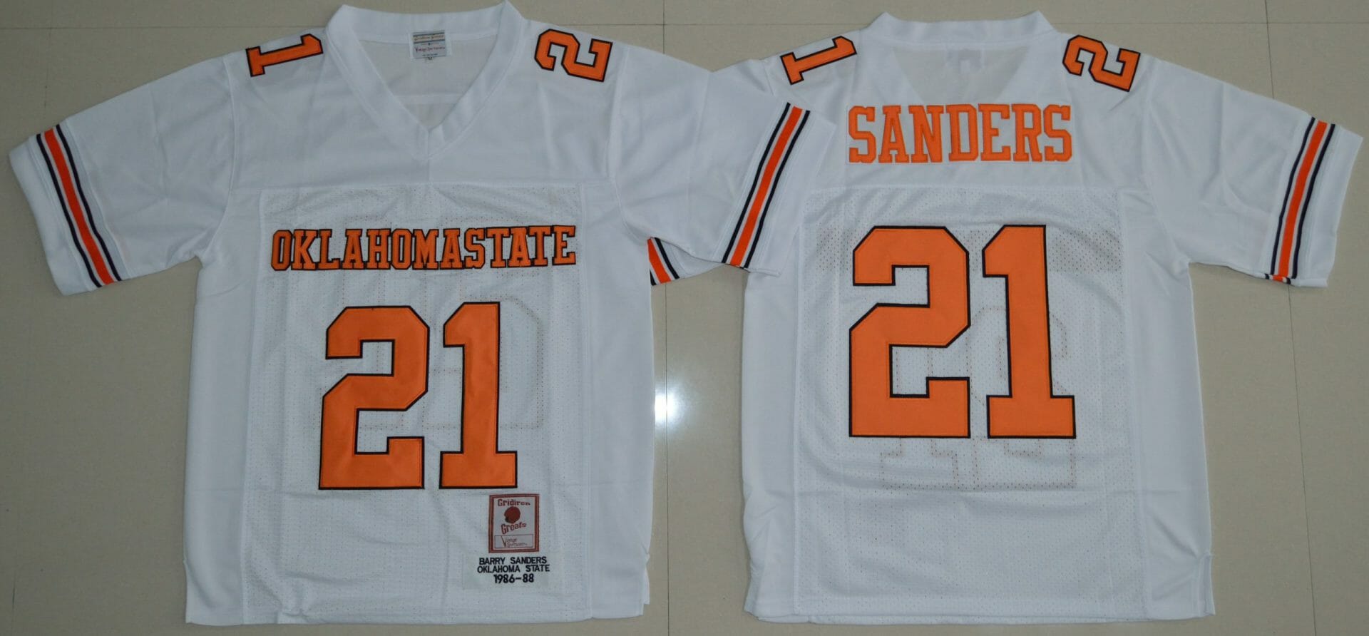 Oklahoma State Cowboys #21 Barry Sanders Football Jersey White and Orange