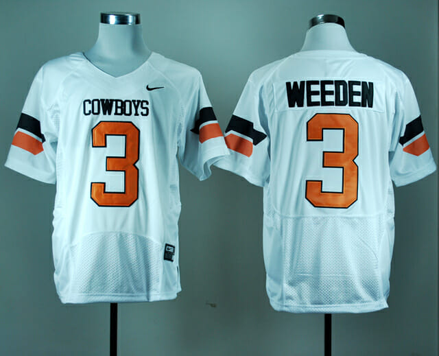 Oklahoma State Cowboys #3 Brandon Weeden NCAA Football Jersey White
