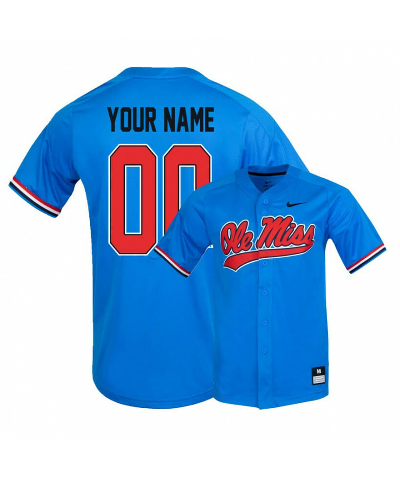 Ole Miss Rebels Blue Custom Name and Number College Baseball Jersey