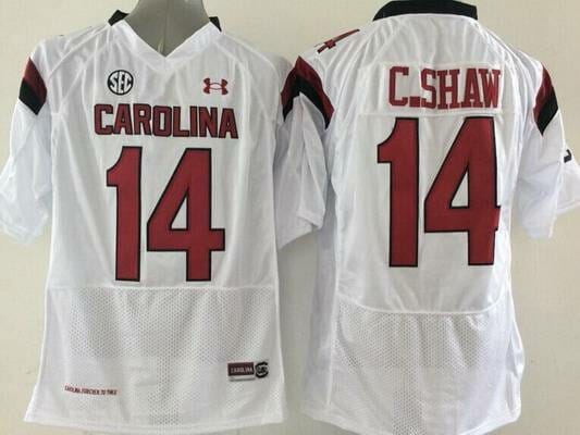 South Carolina Gamecocks #14 Connor Shaw White NCAA Football Under Armour Jersey