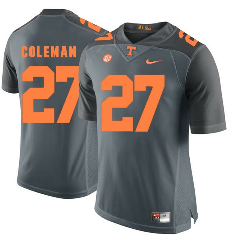 Tennessee Volunteers Justin Coleman Jersey #27 Football NCAA Jerseys Gray Orange