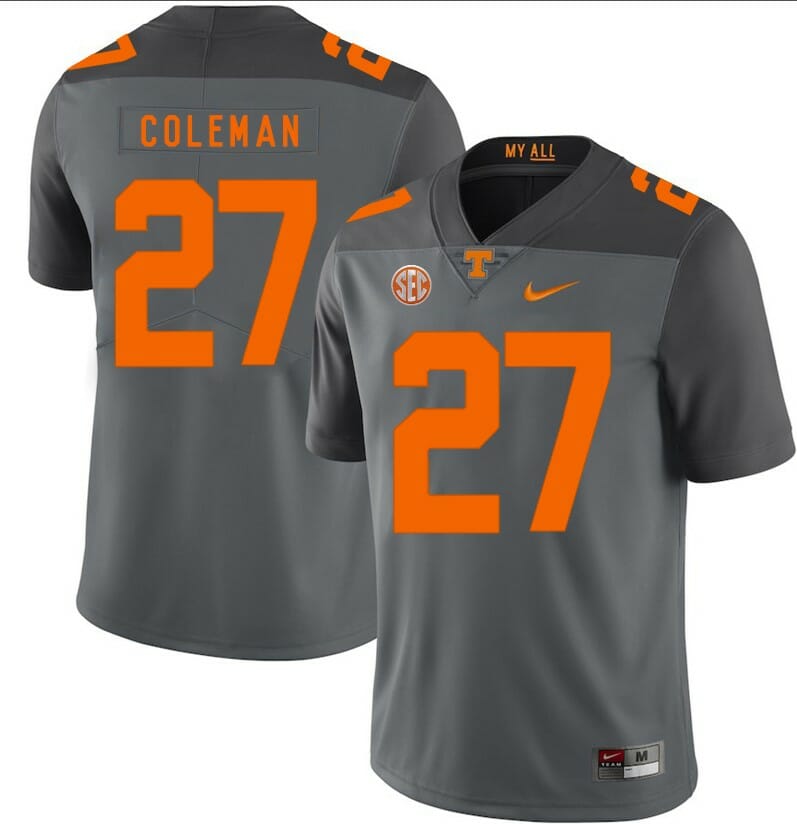 Tennessee Volunteers Justin Coleman Jersey #27 Football NCAA Jerseys Gray