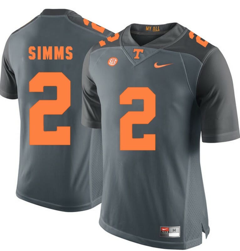 Tennessee Volunteers Matt Simms Jersey #2 Football NCAA Jerseys Gray Orange