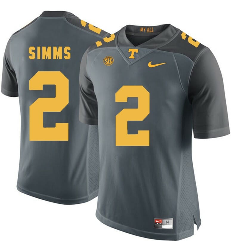 Tennessee Volunteers Matt Simms Jersey #2 Football NCAA Jerseys Gray