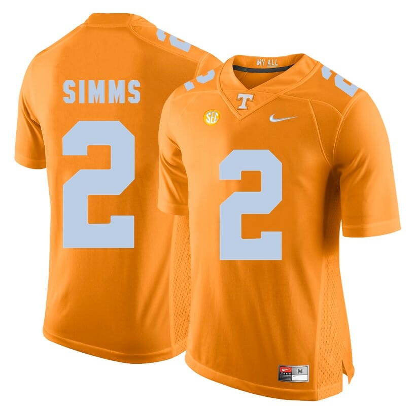 Tennessee Volunteers Matt Simms Jersey #2 Football NCAA Jerseys Orange