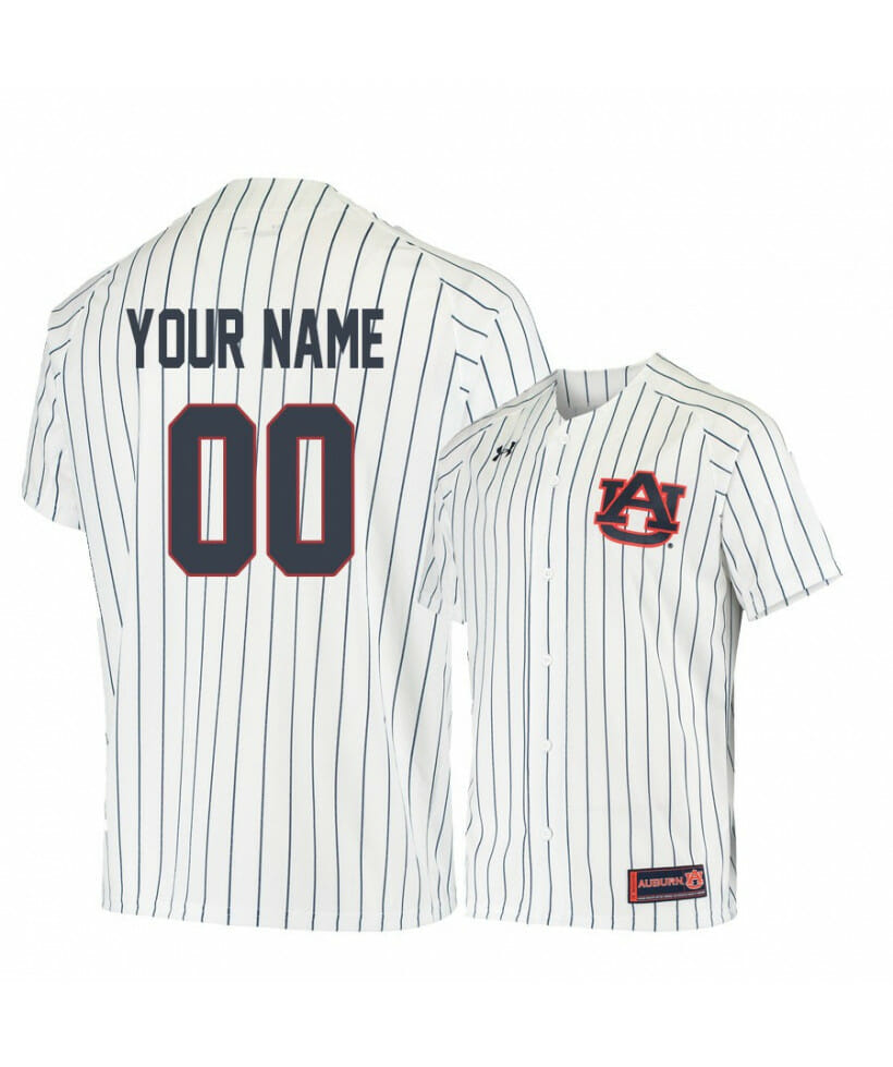 Under Armour Auburn Tigers White Blue Custom College Baseball Jersey