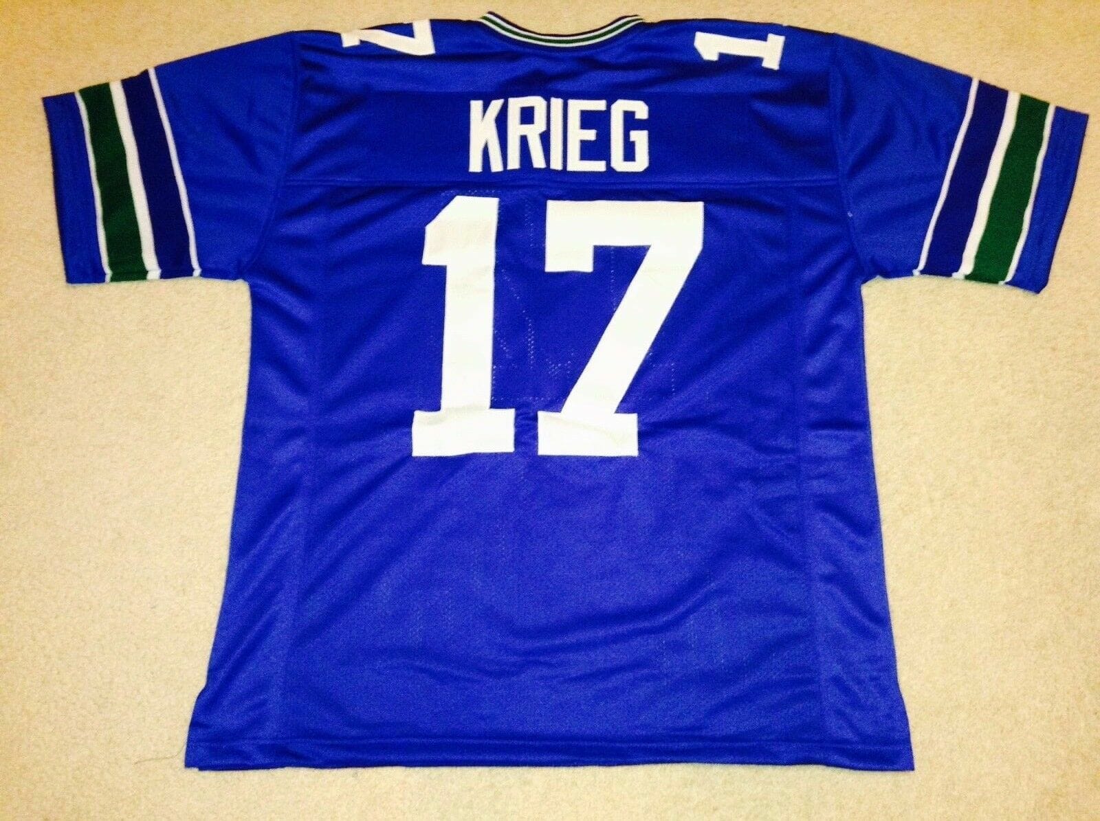 UNSIGNED CUSTOM Sewn Stitched Dave Krieg Blue Jersey