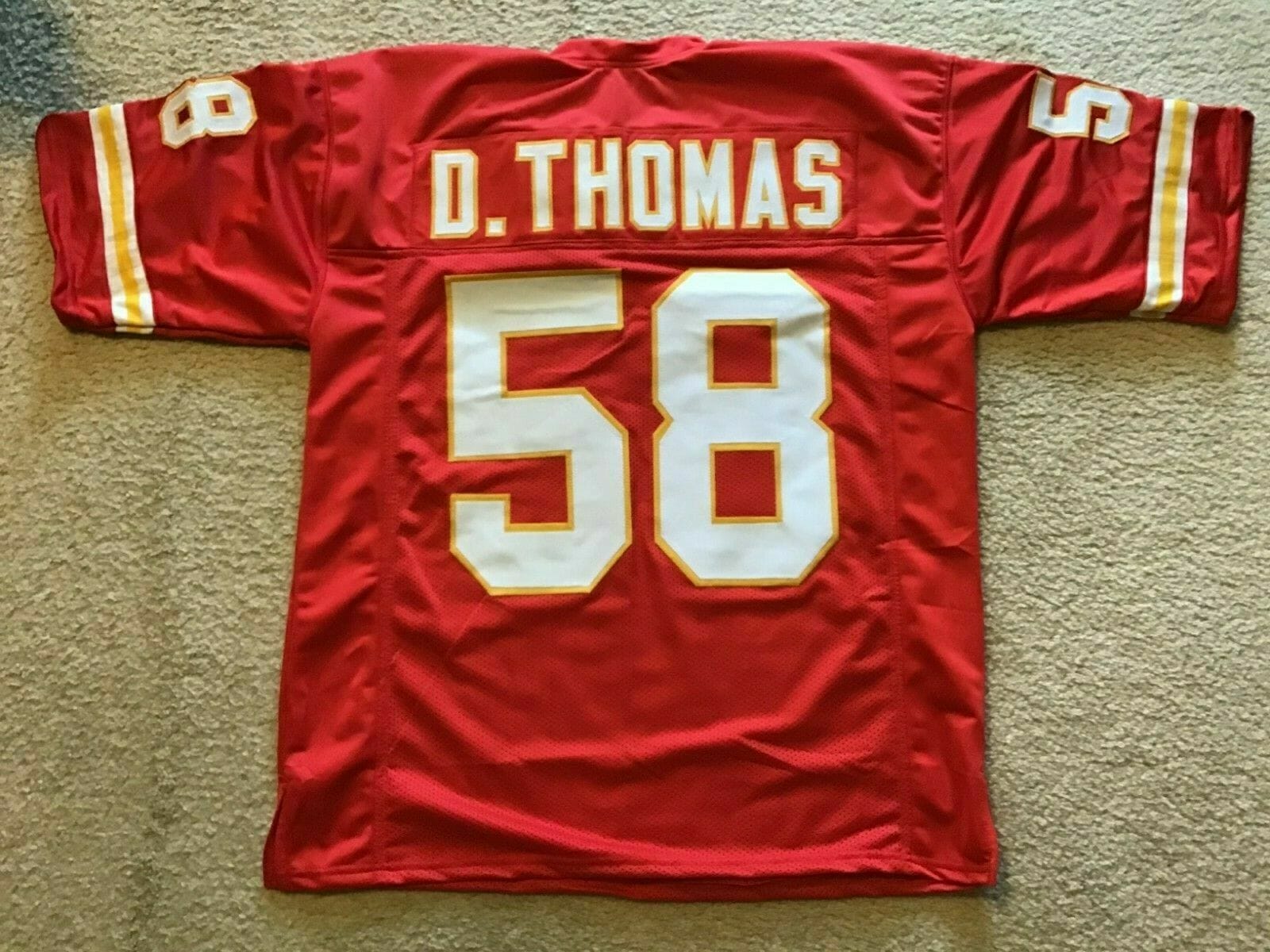UNSIGNED CUSTOM Sewn Stitched Derrick Thomas Red(stripes) Jersey