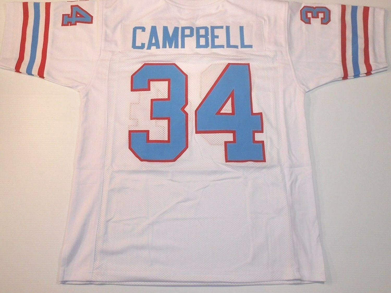 UNSIGNED CUSTOM Sewn Stitched Earl Campbell White Jersey