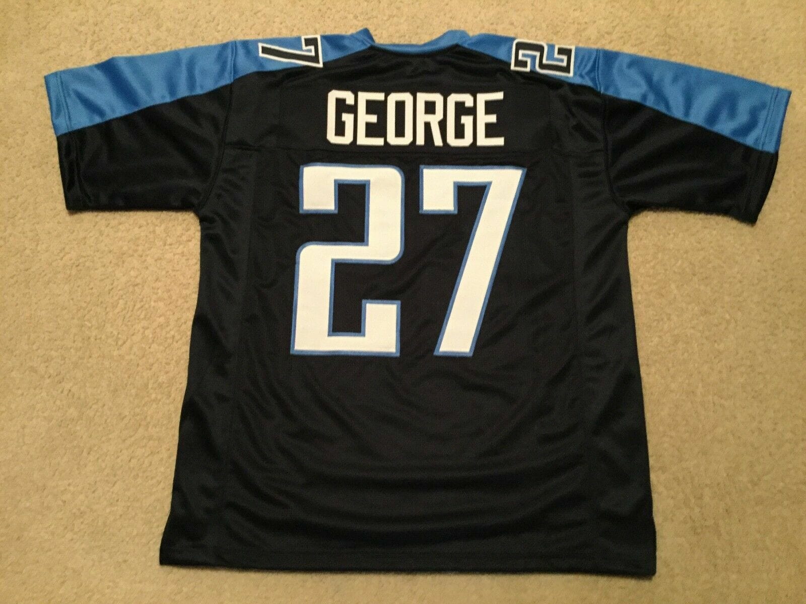 UNSIGNED CUSTOM Sewn Stitched Eddie George Blue Jersey