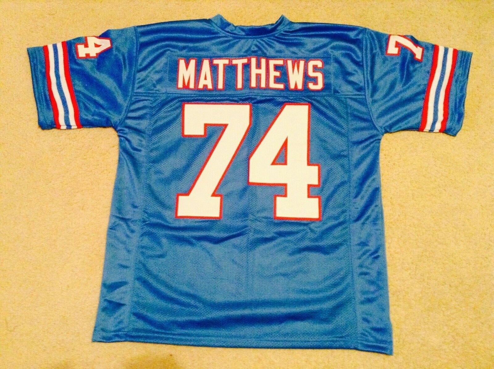 UNSIGNED CUSTOM Sewn Stitched Bruce Matthews Blue Jersey