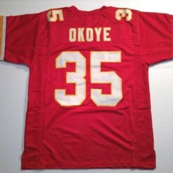 UNSIGNED CUSTOM Sewn Stitched Christian Okoye Red Jersey