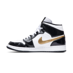 Air Jordan 1 Mid Patent Black White Gold