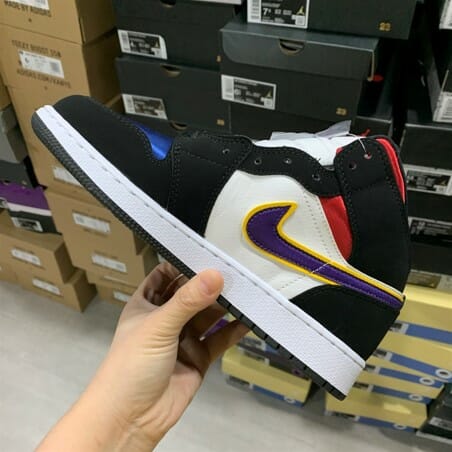 Air Jordan 1 Mid Lakers Purple Hook Red And Blue