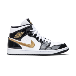Air Jordan 1 Mid Patent Black White Gold