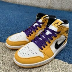Alternative view of Air Jordan 1 Mid White Orange Purple Gold