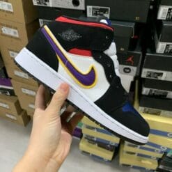 Air Jordan 1 Mid Lakers Purple Hook Red And Blue
